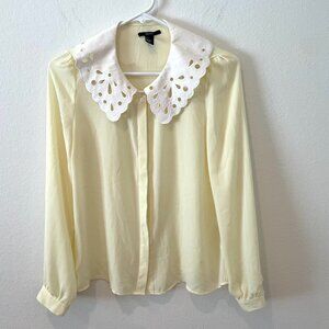 Forever 21 Women's Button Down Long Sleeves Blouse.  Yellow/White  Size: S